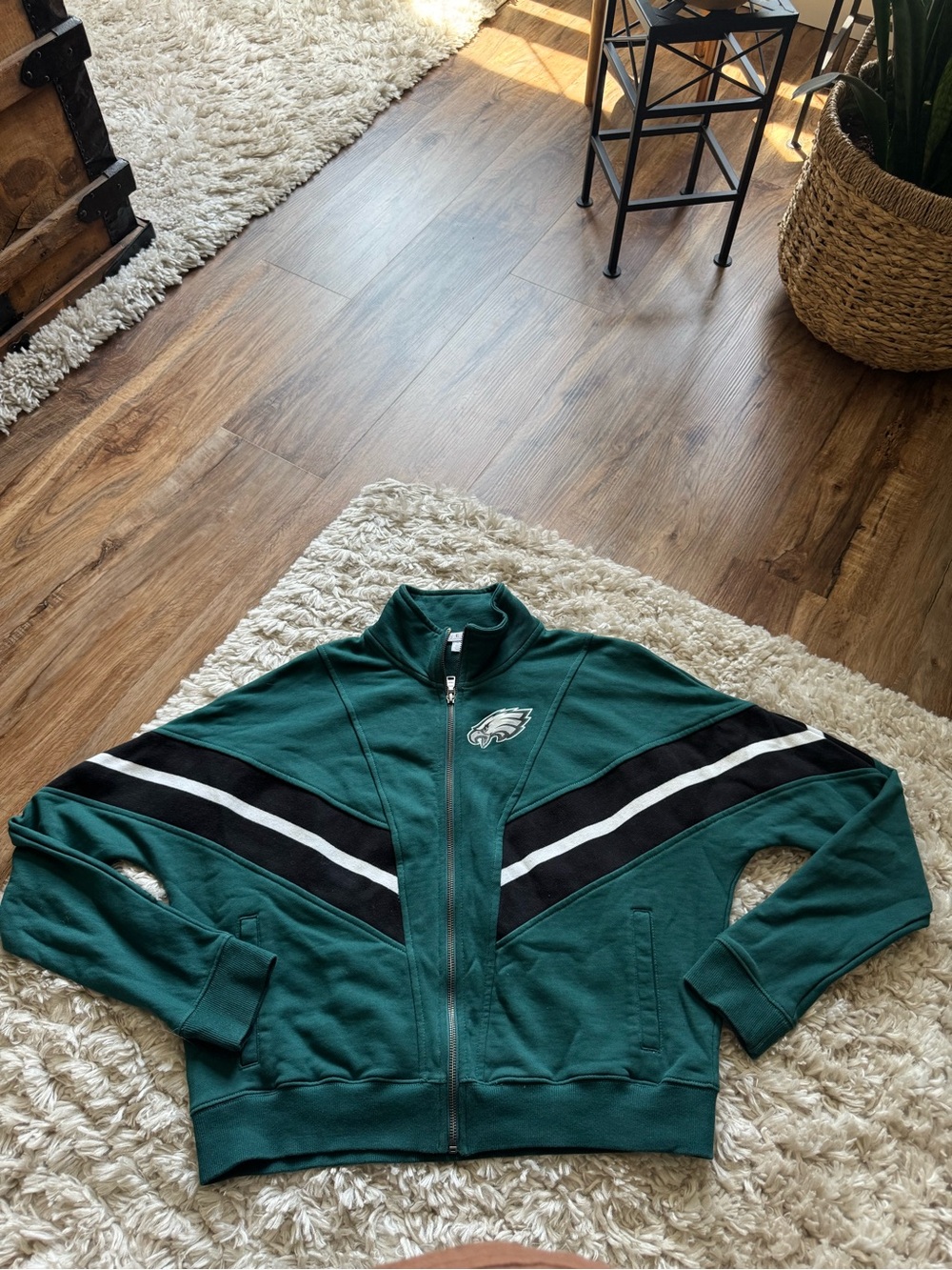 Green Bomber Jacket with Chevron Stripes - NFL Eagles